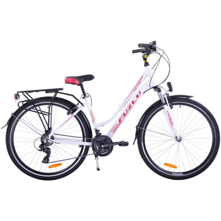 Trekingový bicykel Dámsky 28 Fuzlu Escape Bielo-červený